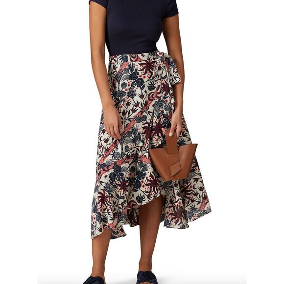 Scotch & Soda Skirt Womens X Small Blue Pink Midi Allover Floral Wrap Ruffled - Picture 1 of 13